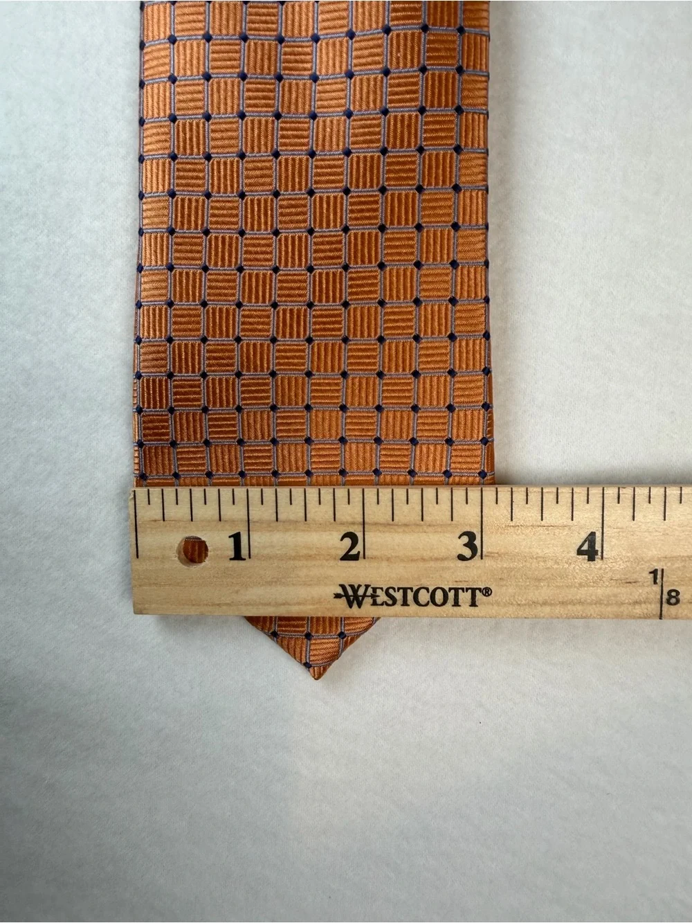 Jos A Bank Executive Silk Tie Burnt Orange Blue Geometric Grid 3.25